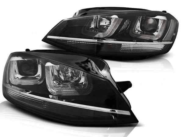 Scheinwerfer U-Tube LED Tagfahrlicht für VW Golf 7 Bj. 12-16 Schwarz Chrom